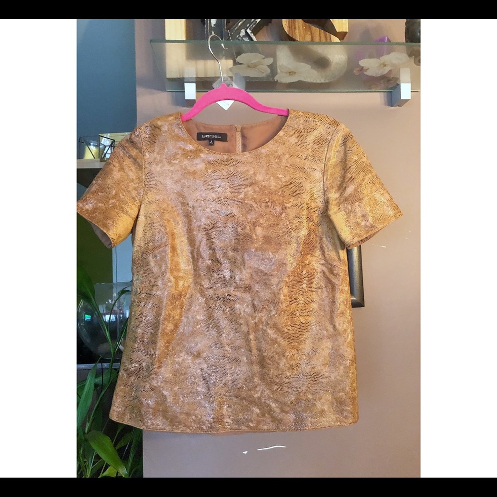 Lafayette 148 Leather Lizard Zipped distressed top